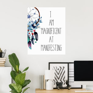 Poster Blue Feather Dreamcatcher Floral