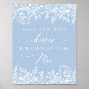 Poster Blue Floral adivinha quantos beijos Chá de panela