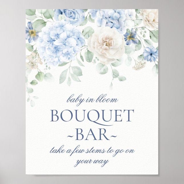 Poster Blue Floral Baby in Bloom Hydrangea Buquê Bar (Frente)