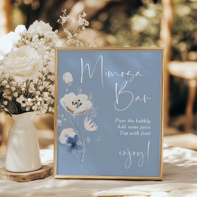 Poster Blue Floral Bridal Shower Mimosa Sign (Criador carregado)
