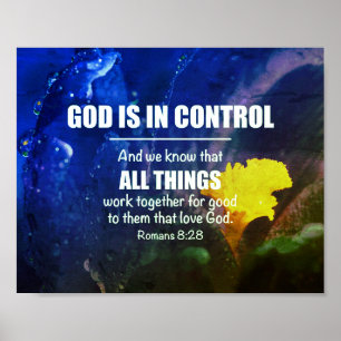 Poster Blue Floral ROMANS 8:28 Christian
