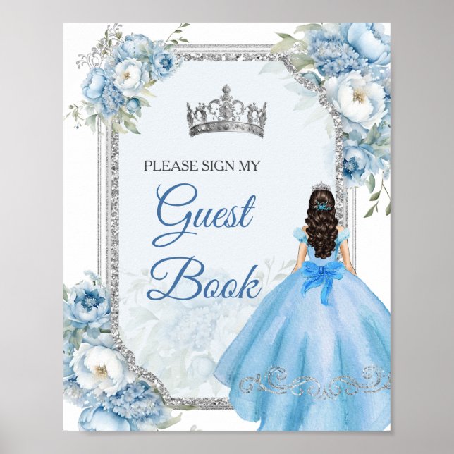 Poster Blue Floral Silver Crown Quinceañera (Frente)