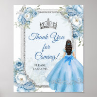 Blue Floral Silver Crown Quinceañera Obrigado