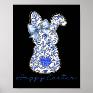 Poster Blue Floral Toile Chinoiserie Bunny Easter For Gir