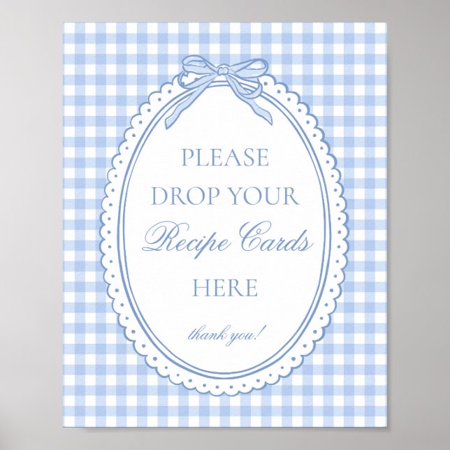 Poster Blue Gingham Coquette Bow Share a Recipe (Frente)