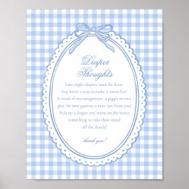 Poster Blue Gingham Coquette Laço Pensamentos de Fralda B