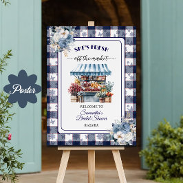 Poster Blue Gingham Off the Market Bridal Shower 