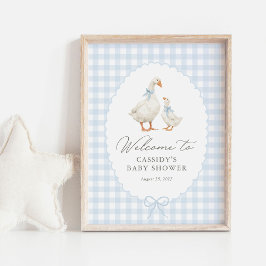 Poster Blue Gingham Silly Goose Baby Shower Welcome Sign