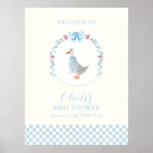 Blue Gingham Silly Goose Boy Baby Shower Welcome 