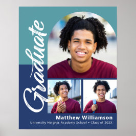 Poster Blue Graduation 3 Photo Bold Arch Script Modern
