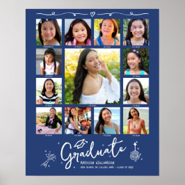 Poster Blue Graduation K–12 Photo Collage White Doodles