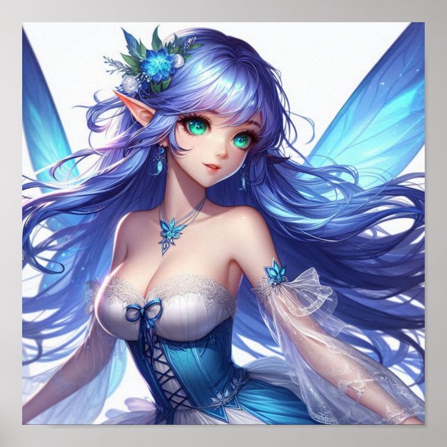 Poster Blue-Haired Tropical Fairy with Emerald Eyes (Frente)