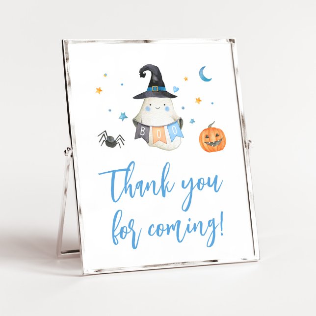 Poster Blue Halloween Little Boo Obrigado por vir (Little Boo Baby Shower Thank you for Coming Sign)