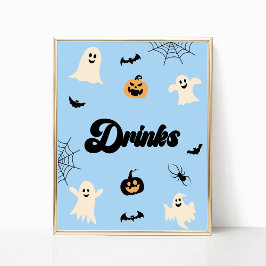 Poster Blue Halloween Sinal de Festa de Bebidas Loucas