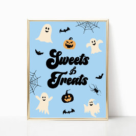 Poster Blue Halloween Spooky Sweets and Treats Sinal
