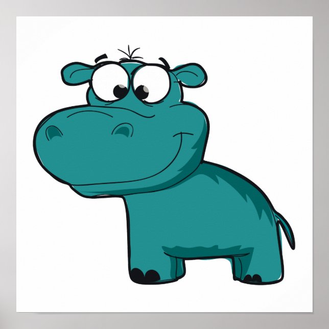 Póster Blue Happy Hippo (Frente)
