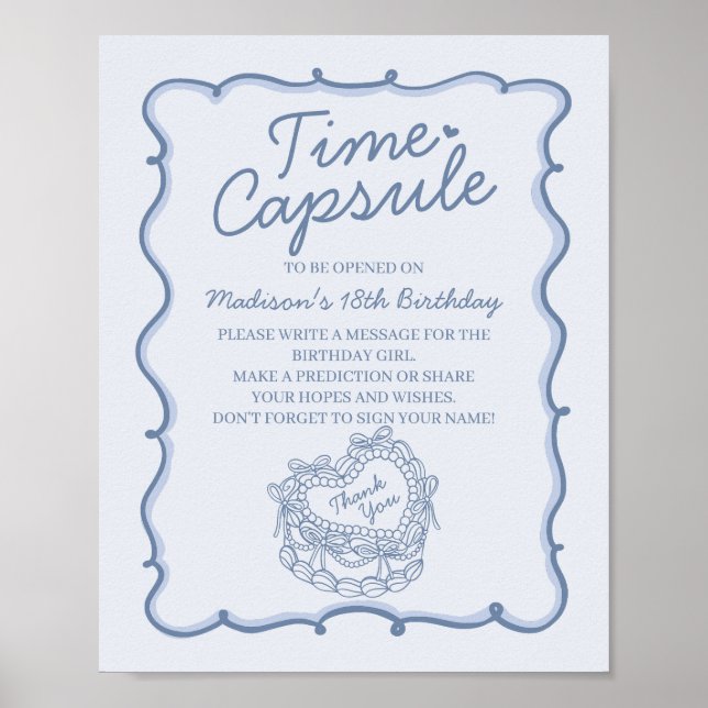Poster Blue Heart Coquette Cake Birthday Cápsula (Frente)