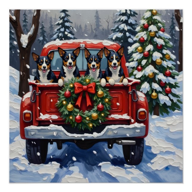Póster Blue Heeler Christmas Red Truck Holiday (Frente)