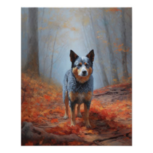 Póster Blue Heeler entre Folhas Caídas de Outono Inspira