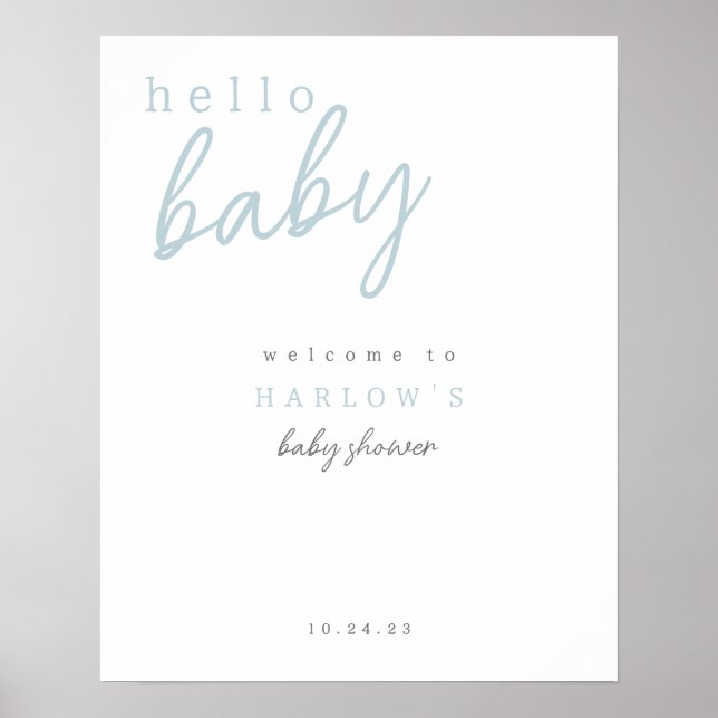 Poster Blue Hello Baby Modern Chá de fraldas - Sinal de b (Frente)