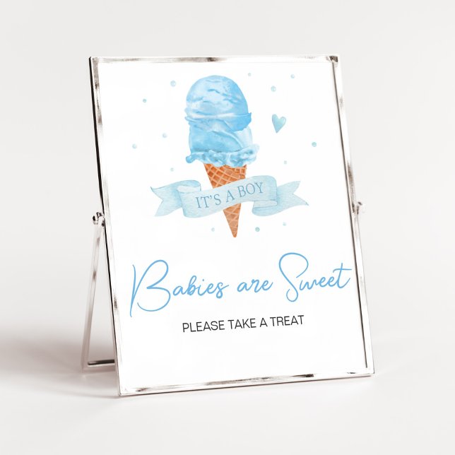 Poster Blue Here's the Scoop Chá de fraldas Babies are Sw (Boy Ice Cream Baby Shower Babies are Sweet Sign)