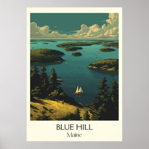 Poster Blue Hill Maine Vintage Coastal Bay Art