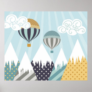 Poster Blue Hot Air Balloons