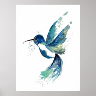 Poster Blue Hummingbird Watercolor