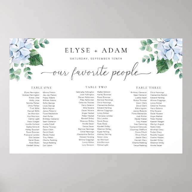 Poster Blue Hydrangea 3 Banquet Sentado Conselho (Frente)