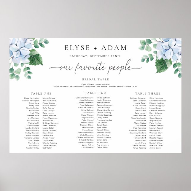 Poster Blue Hydrangea 3 Banquet Sentado Conselho (Frente)