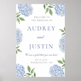 Poster Blue Hydrangea Classic Border, XL Wedding Welcome