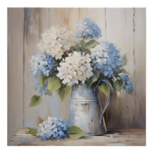 Póster Blue Hydrangea Oil Painting Wall Art