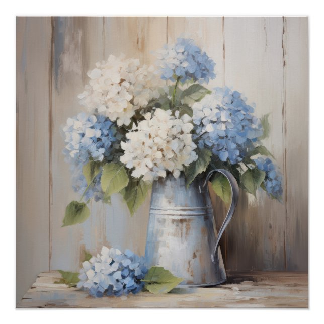 Póster Blue Hydrangea Oil Painting Wall Art (Frente)