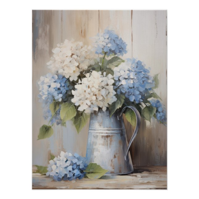 Póster Blue Hydrangea Oil Painting Wall Art (Frente)
