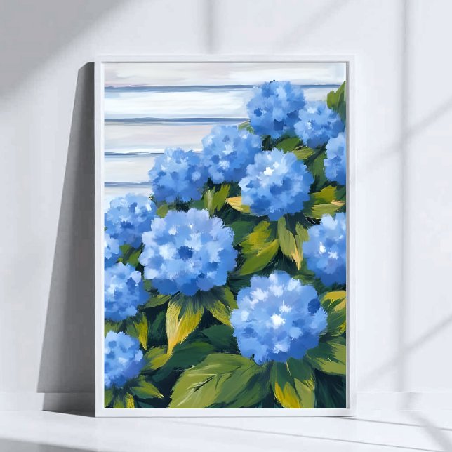 Poster Blue Hydrangeas Bushes Floral Painting (Criador carregado)