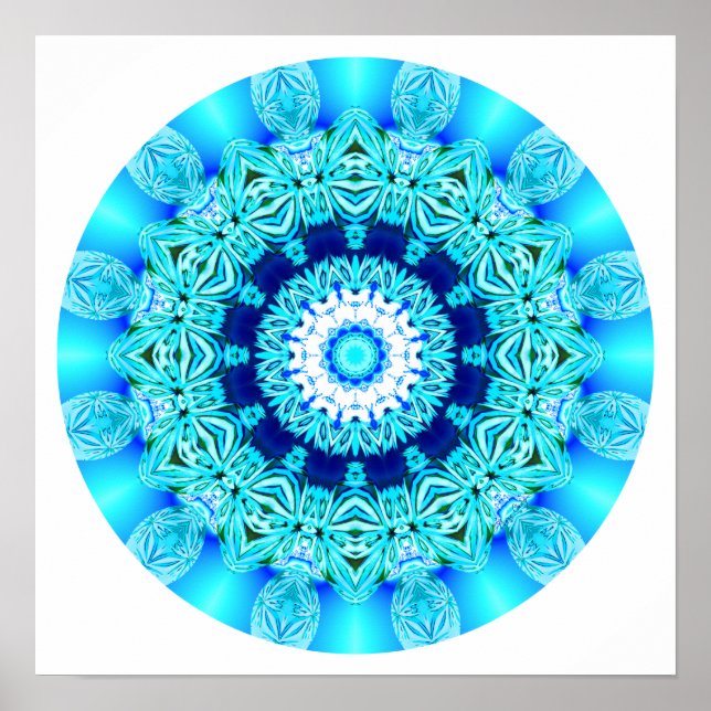 Poster Blue Ice Lace Mandala, Abstrato Aqua (Frente)
