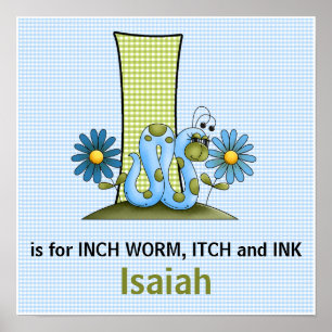 Poster Blue Inch Worm Monogram Letter I Baby Room