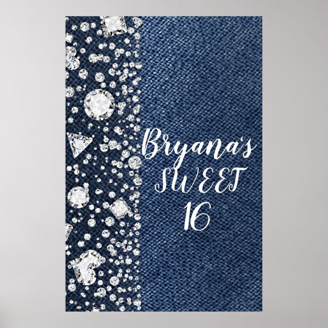 Poster Blue Jean Denim & Diamantes Brilho Festa de Diaman (Frente)