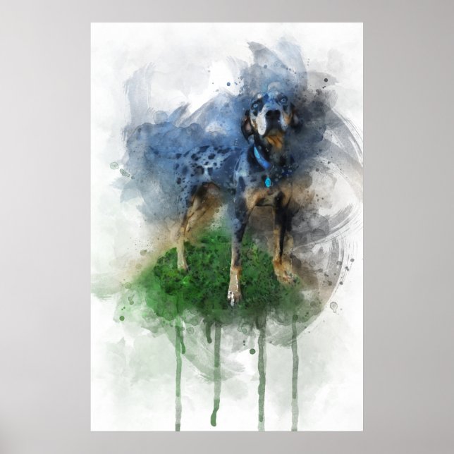 Poster Blue Leopard Catahoula em Watercolor (Frente)