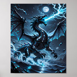 Poster Blue Lightning Black Dragon Storm Fantasy