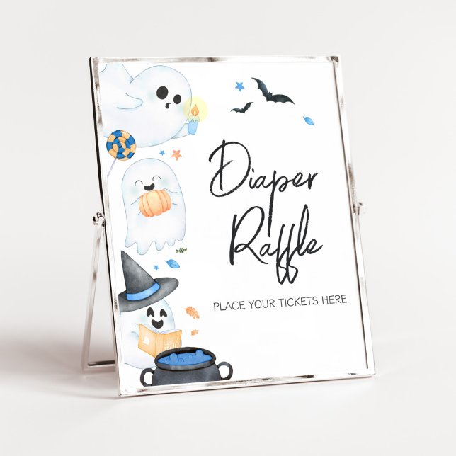 Poster Blue Little Boo Halloween Fralda Raffle (Blue Little Boo Baby Shower Diaper Raffle Sign)