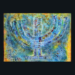 Poster Blue Menorah<br><div class="desc">O trabalho artístico original deste menorah é uma pintura mestiça criada com tinta acrílica,  pasta de modelagem e papel do artista judeu contemporâneo Meredith Gould.</div>