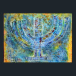 Poster Blue Menorah<br><div class="desc">O trabalho artístico original deste menorah é uma pintura mestiça criada com tinta acrílica,  pasta de modelagem e papel do artista judeu contemporâneo Meredith Gould.</div>