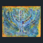 Poster Blue Menorah<br><div class="desc">O trabalho artístico original deste menorah é uma pintura mestiça criada com tinta acrílica,  pasta de modelagem e papel do artista judeu contemporâneo Meredith Gould.</div>
