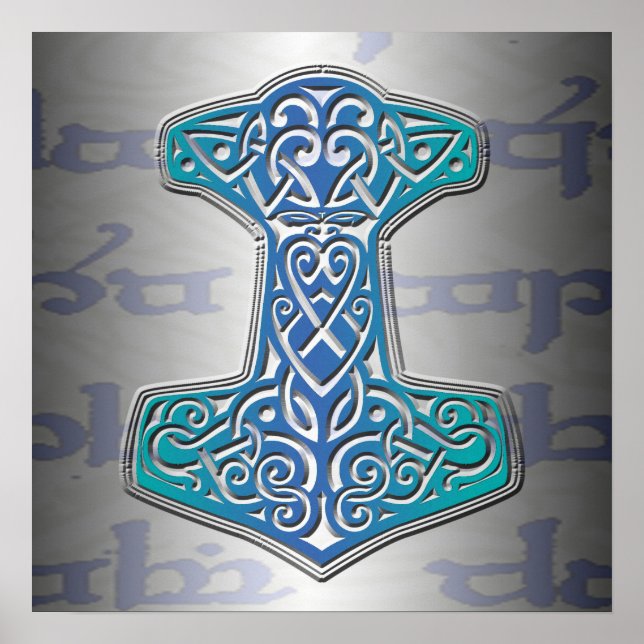 Póster Blue Mjölnir em Tengwar (Frente)