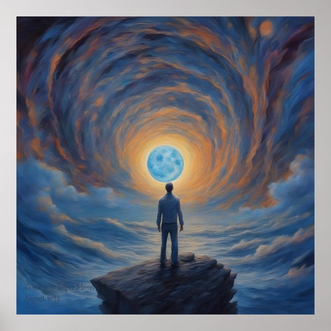 Poster Blue Moon Super Moon AI Fantasy Digital Art Impres (Frente)