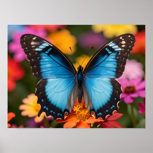 Poster Blue Morpho Butterfly Floral Botanical Photo Art (Frente)