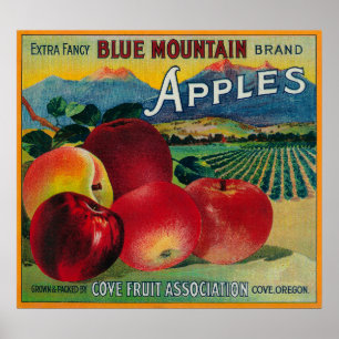 Póster Blue Mountain Apple Crate LabelCove, OR