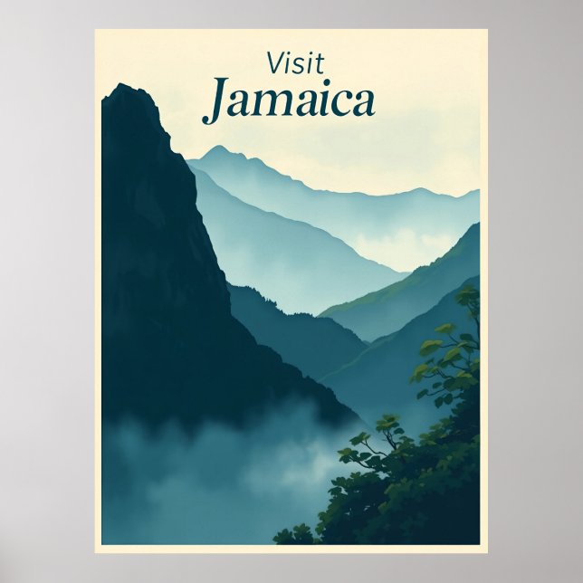 Poster Blue Mountains, Jamaica – Vintage Illustration (Frente)
