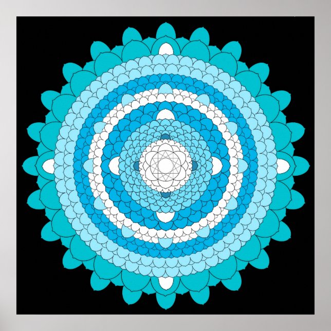 Póster Blue Mousand Petal Lotus Mandala (Frente)